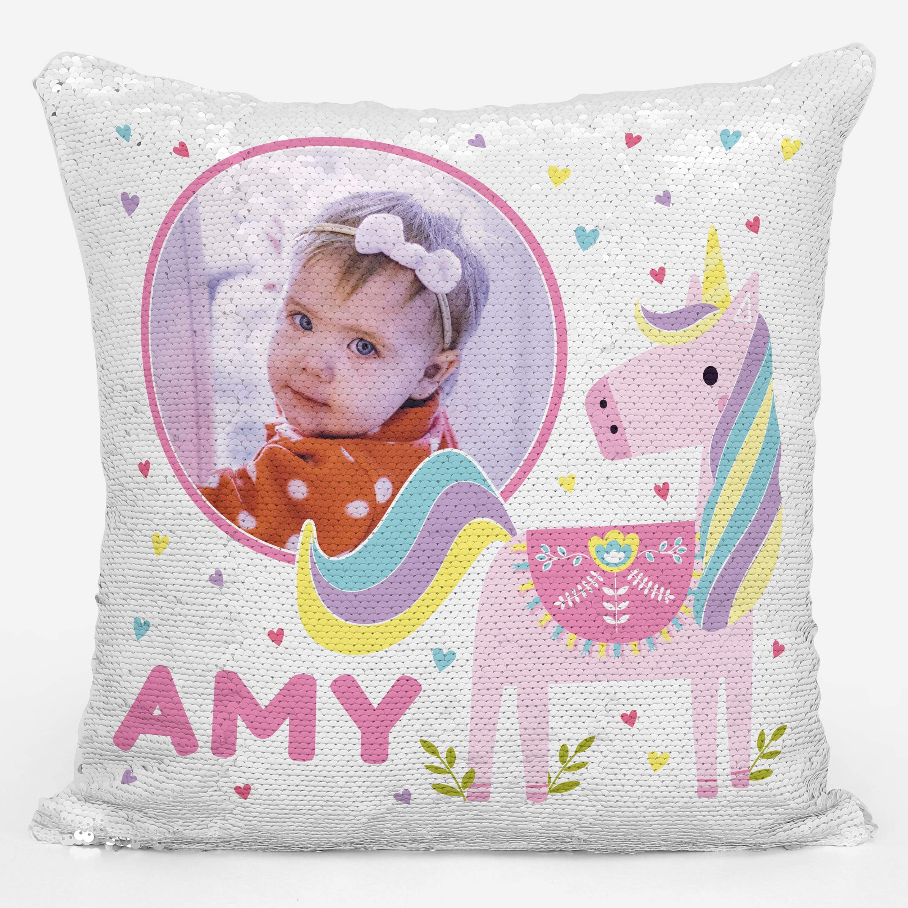 Personalised Photo Unicorn Sequin Magic Cushion